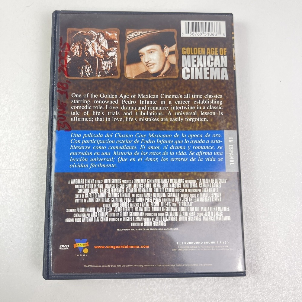 La Razon De La Culpa DVD 2005 Pedro Infante Época De Oro Cine Drama Mexico - Picture 2 of 9